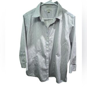 L.L. Bean Light Gray Paisley 100% Cotton Blouse, Wrinkle Resistant, 22”PTP